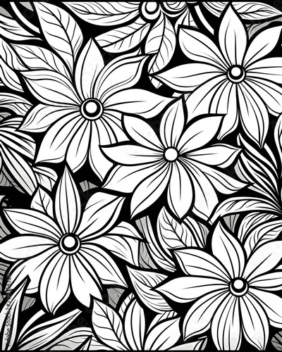 Vector Seamless Monochrome Floral Pattern. Hand Drawn Floral Texturerative Flowers, Coloring Book