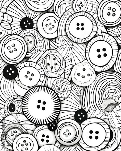 Seamless pattern with hand drawn buttons on white background. Vector illustration