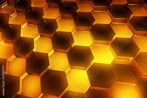 Background image with a honeycomb pattern that shines like gold. © Gun