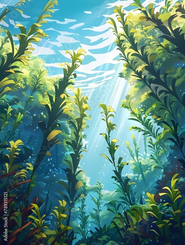 Expansive Kelp Forest Swaying Gracefully in Serene Underwater Panorama
