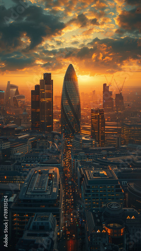 The City of London Skyline at golden hour photo