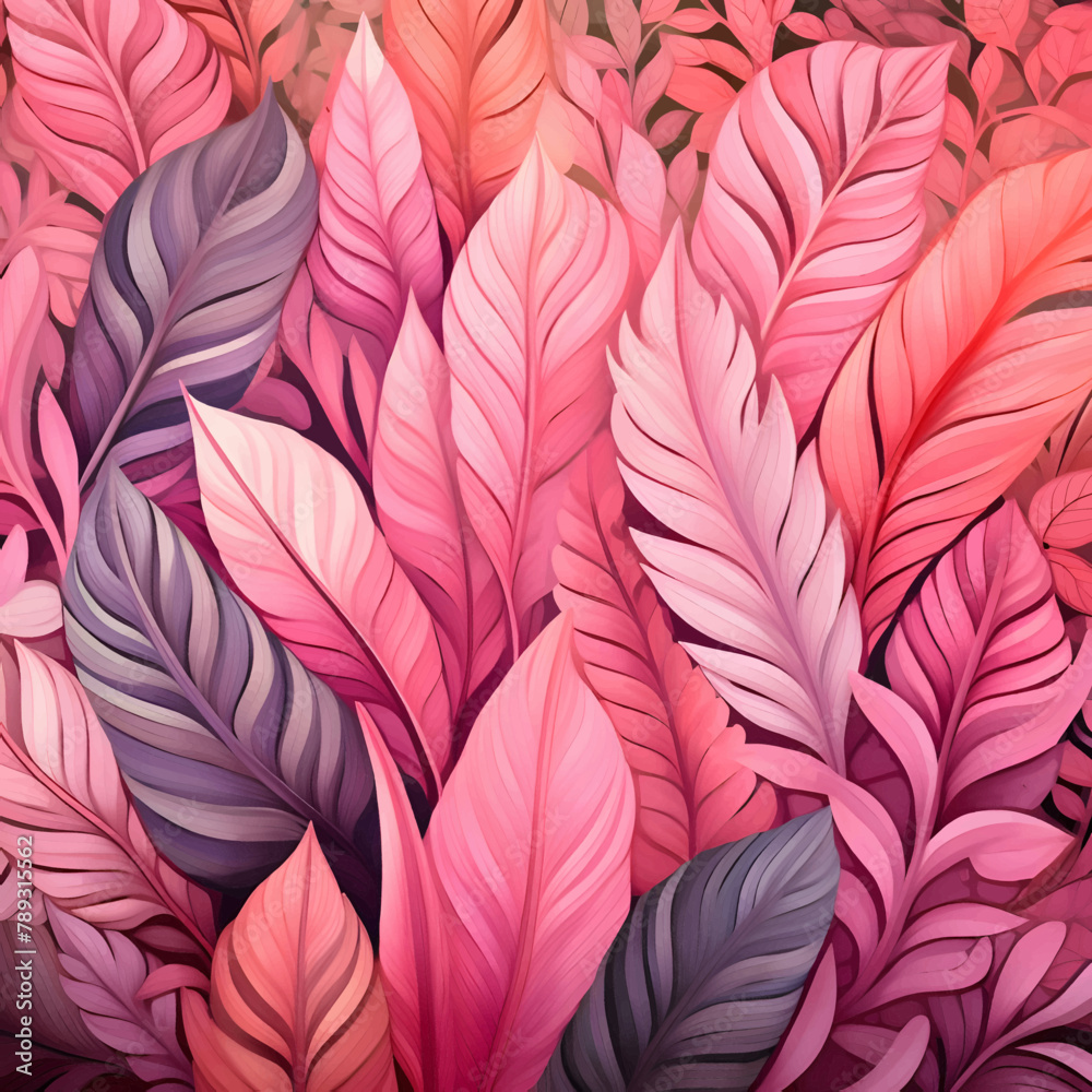 Seamless pattern with pink and purple leaves. Vector illustration.
