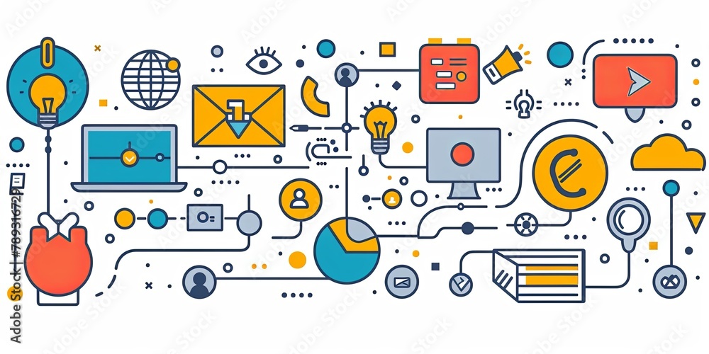 Digital marketing strategy with technology icons and data Digital marketing strategy with technology icons and data