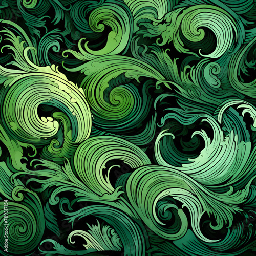 Seamless pattern with waves in green colors. Vector illustration.