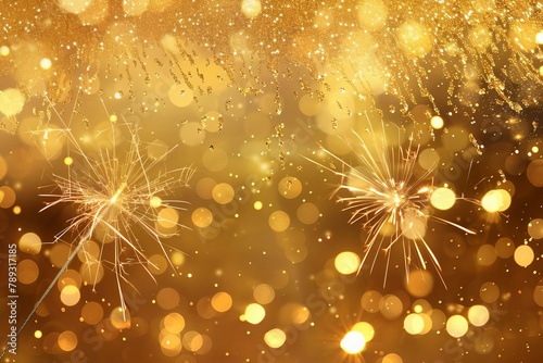 abstract gold glitter background with fireworks holiday celebration concept digital art