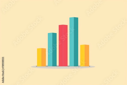 Flat minimalist illustration of a colorful bar chart on a beige background, ideal for business presentations