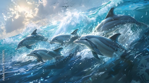 Graceful Dolphins Leaping and Pirouetting Through the Ocean s Embrace in a Joyful Display of Aquatic Elegance © Wuttichai
