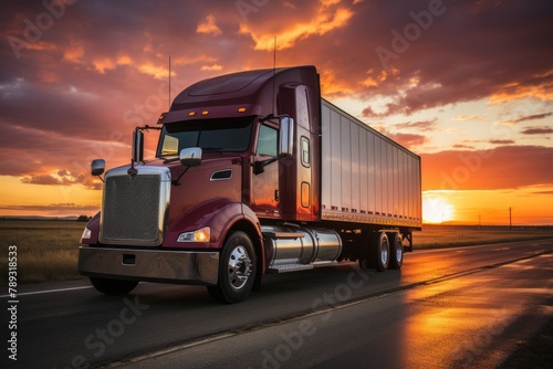 Container truck in ship port for business Logistics and transportation of Container Cargo ship and Cargo plane with working crane bridge in shipyard at sunrise, logistic import export and transport