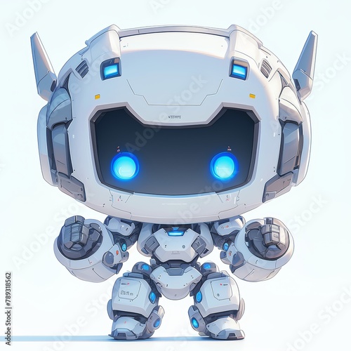Cute robot with blue eyes and cute happy expressin on its face.  photo