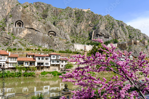 Historical Ottoman houses by the river in Amasya