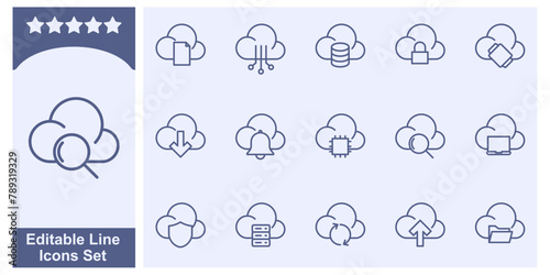 Cloud computing icon set. cloud services, server, cyber security symbol template for graphic and web design collection logo vector illustration