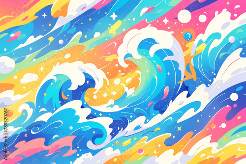 Colorful waves and clouds  in the style of psychedelic 