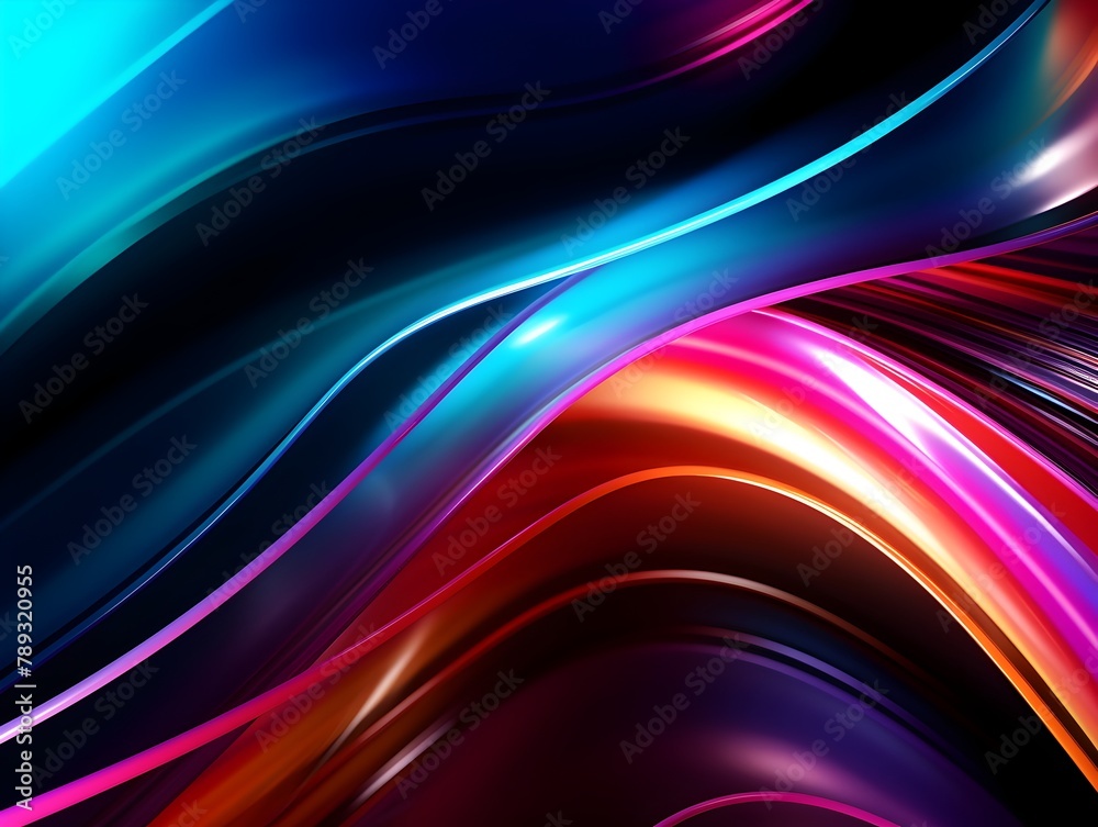Naklejka premium Mesmerizing Neon-Infused Abstract Background with Vibrant Spectrum of Glowing Lights and Ethereal Flows