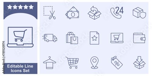 shopping icon set. Online shopping, store, delivery symbol template for graphic and web design collection logo vector illustration