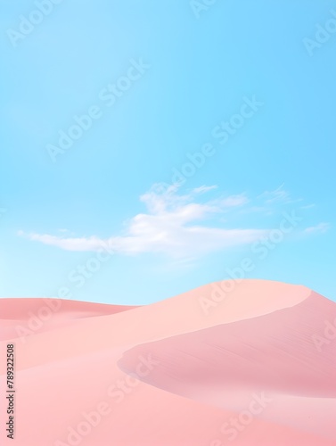 Serene Pink Sand Dunes Beneath Tranquil Blue Sky in Sahara Desert Landscape