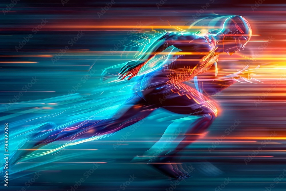 athlete in motion speed of light effect futuristic digital art