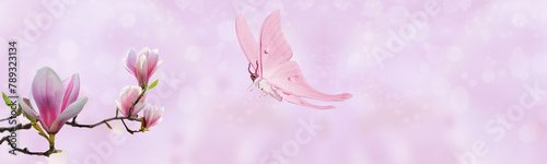 magnolia branch and a pink butterfly © Nina