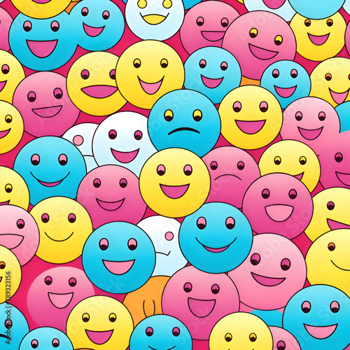 Smiling emoticons. Seamless pattern. Vector illustration.