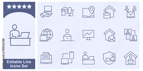 work from home icon set. Working at home symbol template for graphic and web design collection logo vector illustration