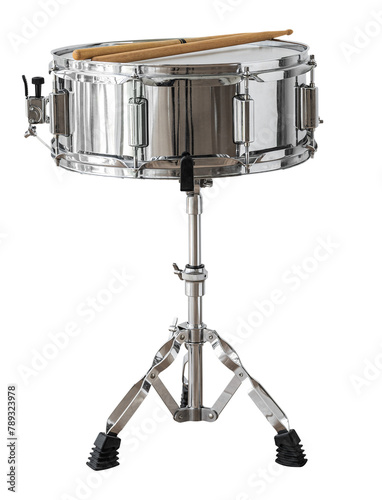Silver snare drum on a drum stand photo