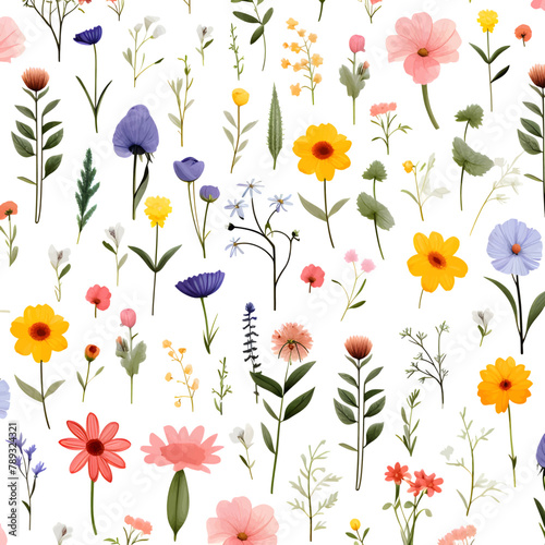 Seamless pattern with colorful meadow flowers. Vector illustration.