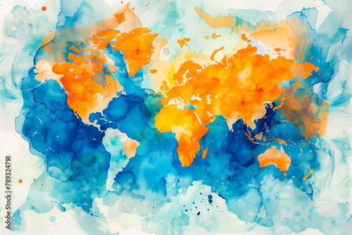 Colorful painted world map photo