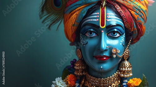 Blue Divinity Against Teal: Lord Krishna's Vibrant Idol