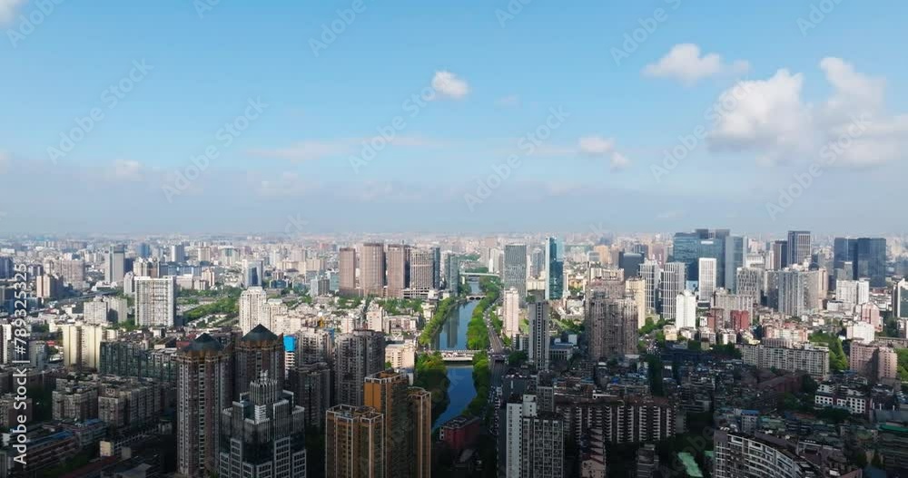 Aerial view of Chengdu Cityscape under blue sky at sunny day Aerial view of Chengdu Cityscape under blue sky at sunny day