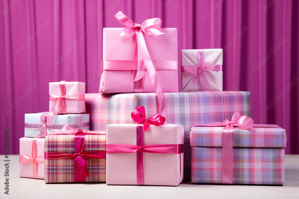 Assorted gifts wrapped in festive tartan paper, arranged in a cute and colorful display сreated with Generative Ai Assorted gifts wrapped in festive tartan paper, arranged in a cute and colorful display сreated with Generative Ai