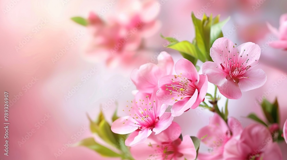 pink floral background. The flowers are surrounded by green foliage.