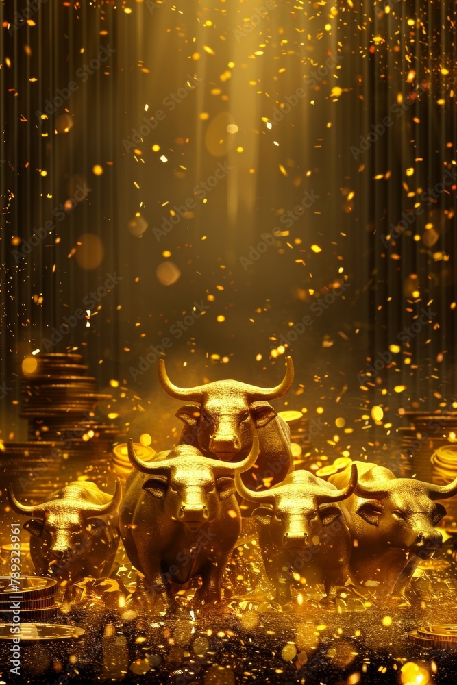 Gold and black bull vsbear stock market infographic chart with copy space for text - obrazy, fototapety, plakaty 