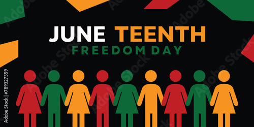 June Teenth Freedom Day. People icon. Great for cards, banners, posters, social media and more. Black background.