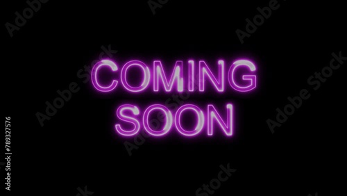Coming Soon Pink Electric Glow Neon Text Animation on Black Background. Modern Light Design. 4K UHD
