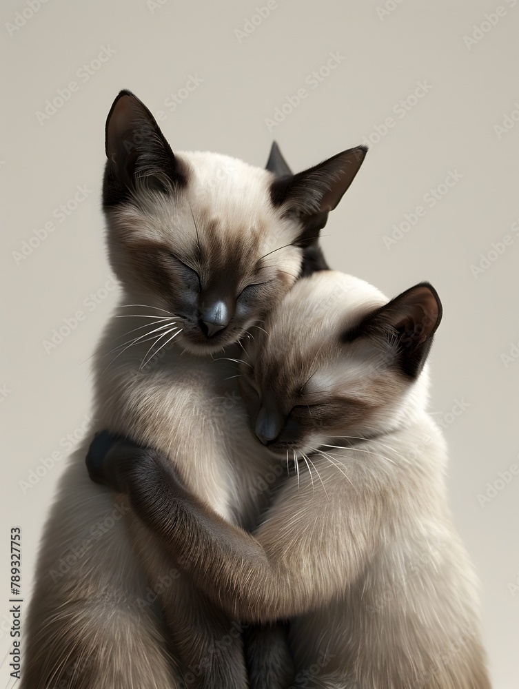 Sleek Siamese Cats Grooming Each Other with Gentle Licks and Purrs Forming a Graceful Tableau of Affection