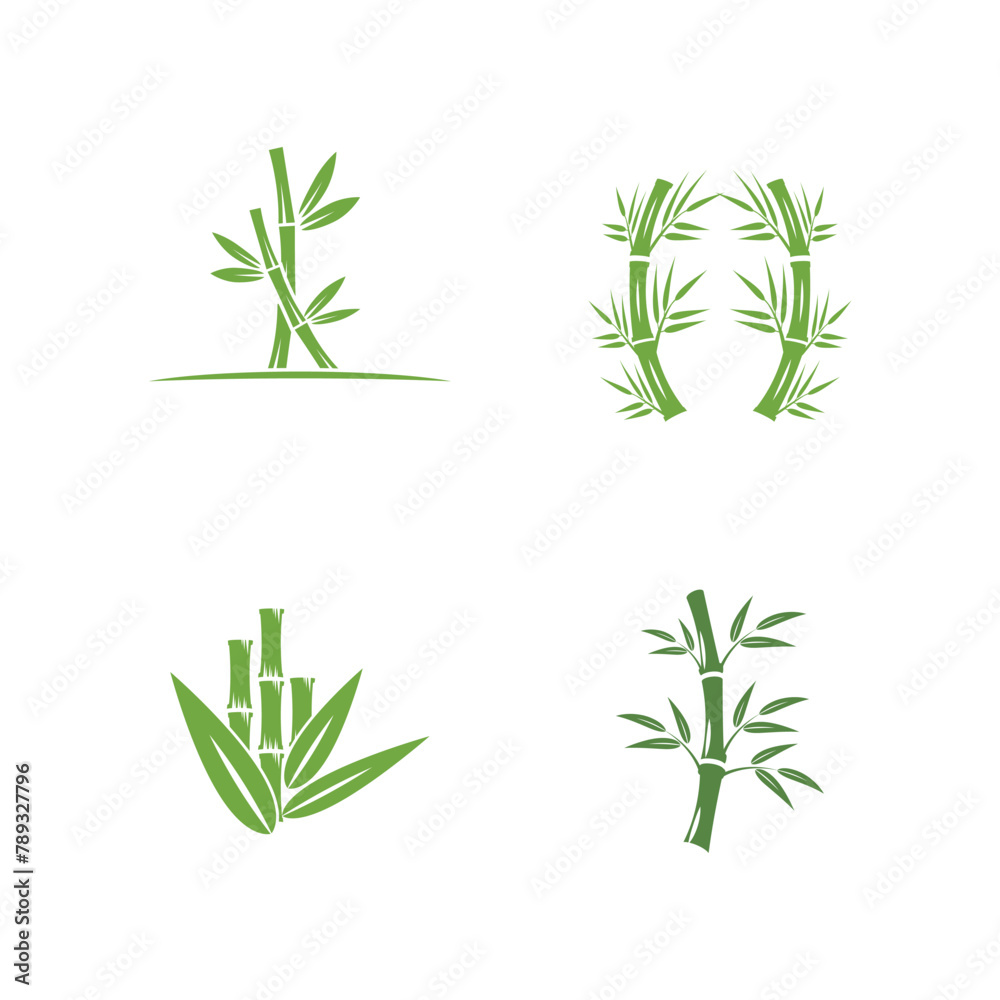 Fototapeta premium Bamboo logo with green leaf vector icon template