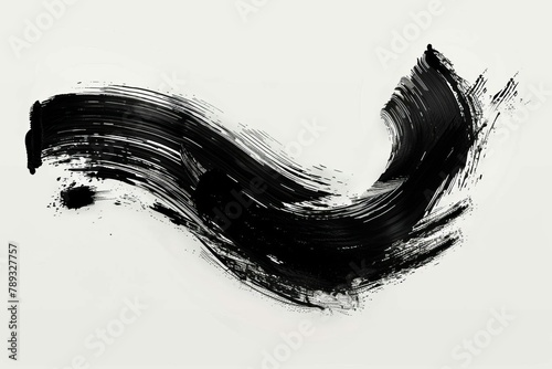 black ink brush stroke on white background japanese calligraphy style abstract art digital painting photo