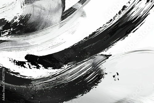 black ink brush stroke on white background japanese calligraphy style abstract art digital painting photo