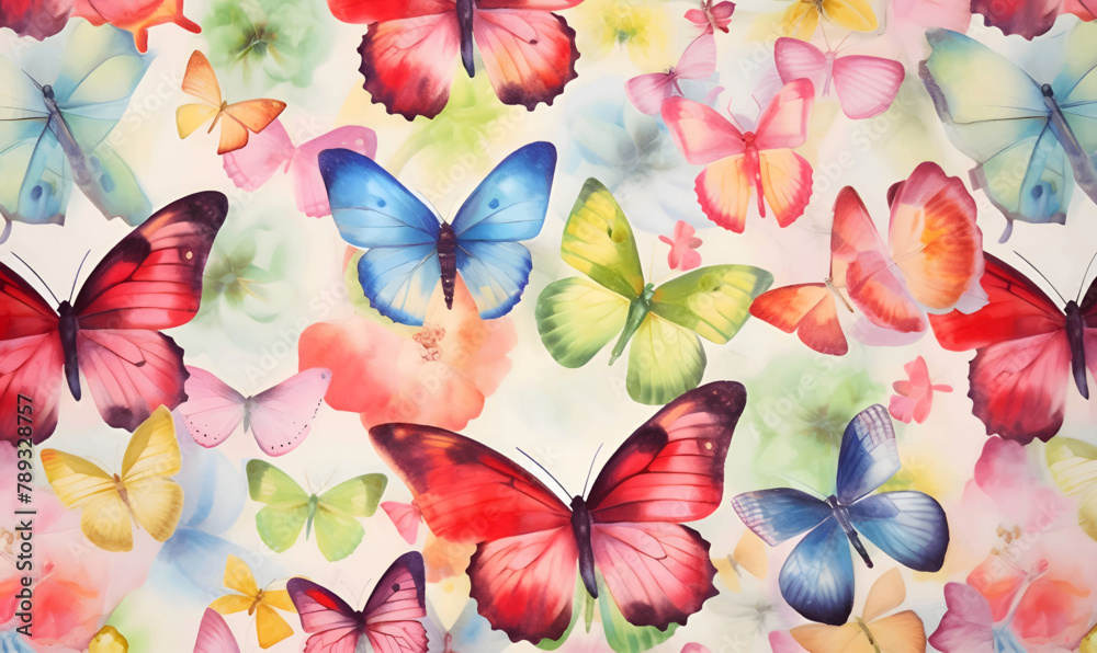 Watercolor butterflies seamless pattern. Hand painted watercolor butterfly background.