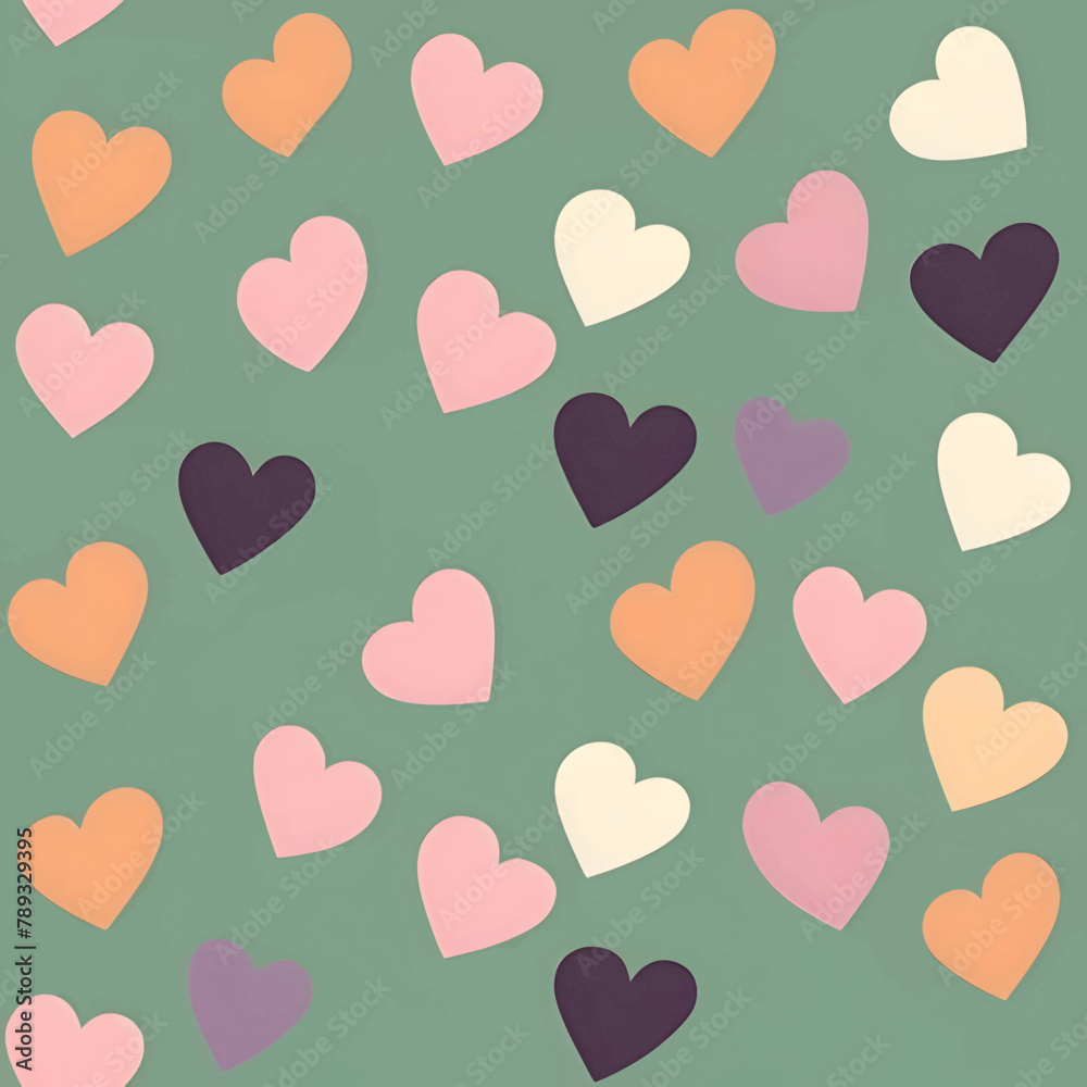 Seamless pattern with hearts in pastel colors. Vector illustration.