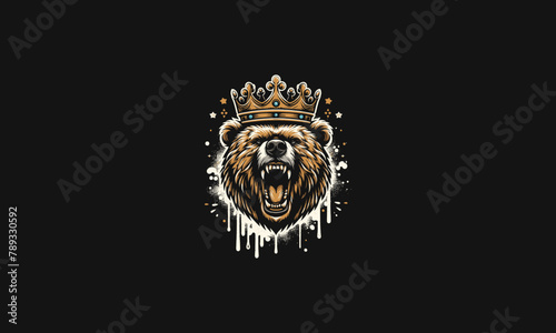 head grizzly wearing crown roar vector mascot design