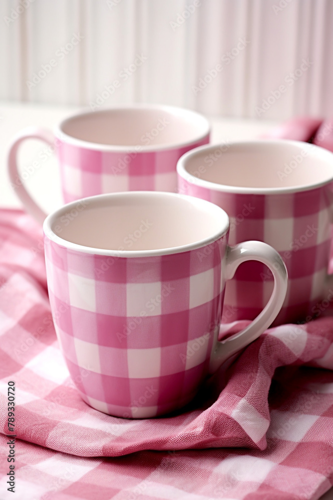 Mugs with tartan patterns, pink christmas сreated with Generative Ai Mugs with tartan patterns, pink christmas сreated with Generative Ai