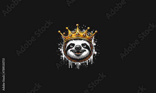 head sloth wearing crown roar vector flat design