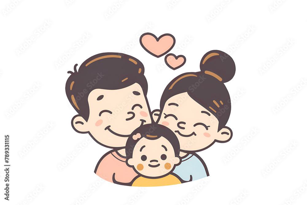 Dad, mom and daughter are smiling. Portrait of a happy family. Family day. Children's Day. Father's Day. Mothers Day. Sticker isolated on a transparent background. Dad, mom and daughter are smiling. Portrait of a happy family. Family day. Children's Day. Father's Day. Mothers Day. Sticker isolated on a transparent background.