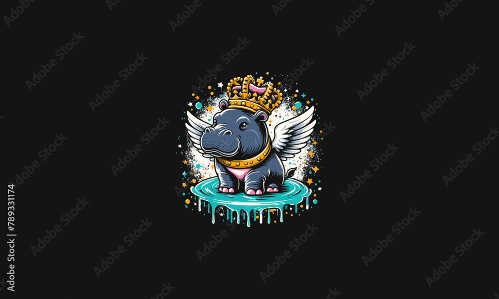 Fototapeta premium hippo wearing crown with wings vector mascot design
