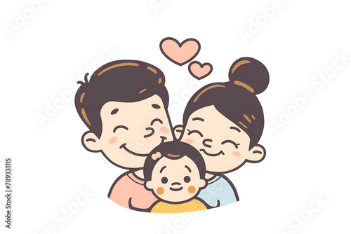 Dad, mom and daughter are smiling. Portrait of a happy family. Family day. Children's Day. Father's Day. Mothers Day. Sticker isolated on a transparent background. © Наталья Зюбр