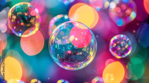 Vibrant rainbow reflections in soap bubble create captivating and stunning background imagery