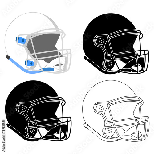 American football sports helmet, silhouette knockout, black and white, color and transparent versions