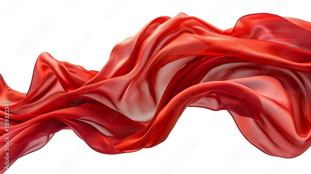 Smooth elegant red satin isolated on transparent background. Abstract design element. Generative AI Smooth elegant red satin isolated on transparent background. Abstract design element. Generative AI