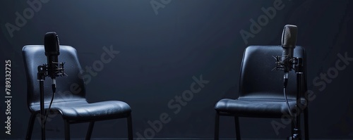 chair and microphone in studio room for podcast