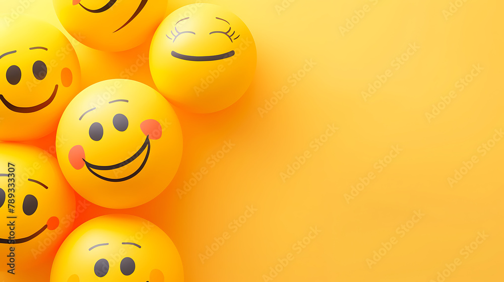 Fototapeta premium a yellow smiley face on yellow background with copy space